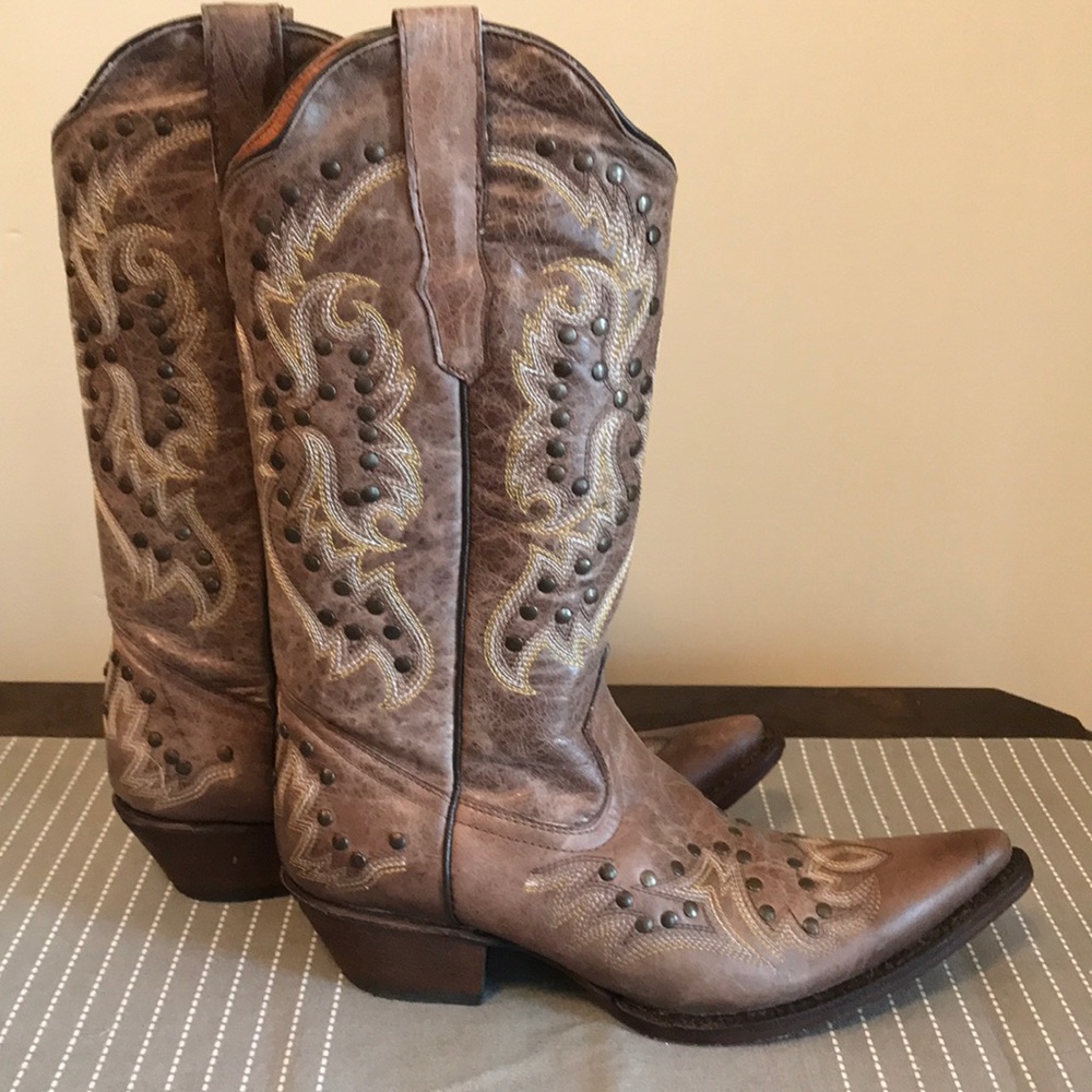 Brown Embroidered Heeled Boots